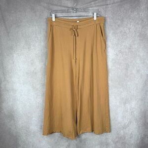 Cuyana Cotton Modal French Terry Wide Leg Cropped Lounge Pants In Tan Sz M